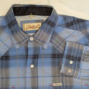 Rafter C Western Shirt Men's M Pearl Snap Outdoors Plaid Western Blue Cowboy